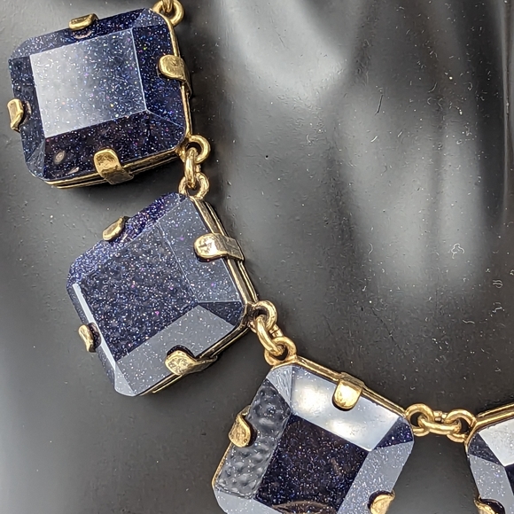 Huge Blue Goldstone Venetian Glass Haute Couture Runway RIVIERE NECKLACE - Picture 8 of 14